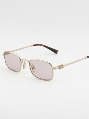 Miu Miu MUA53S ZVN4I0 Sunglasses Gold Rectangle Frame, Pink Lenses
